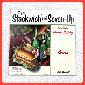 Vintage 1950s 7UP Advertising Sign 14" Cardboard Store Display MCM Stackwich USA